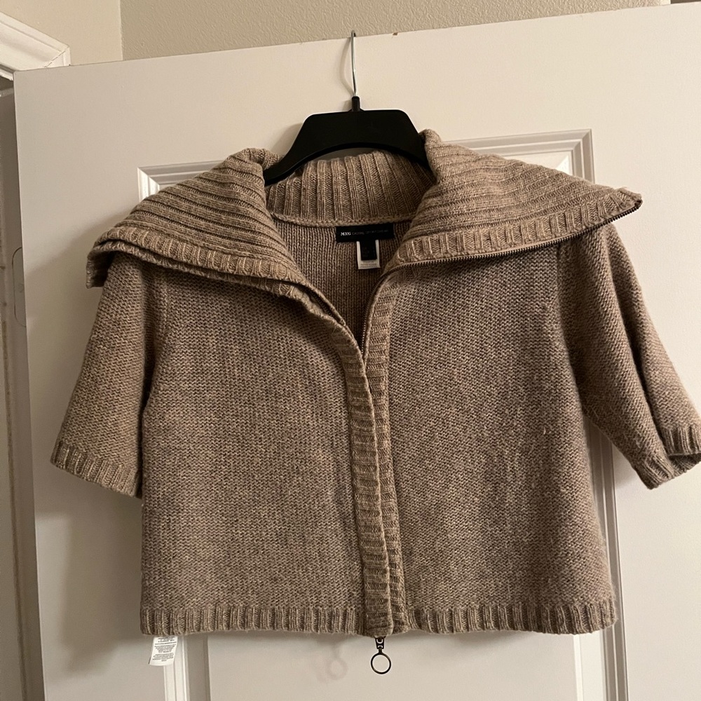 MNG Mango Short Sleeve Knit Double Zip Cropped Sweater | Size M Retro